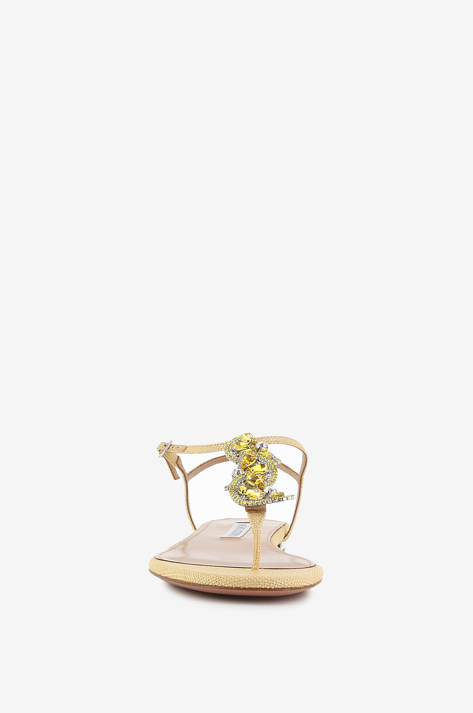 AQUAZZURA Flache Bastsandalen mit Kristallen Gin Tonic Damen BEIGE 2