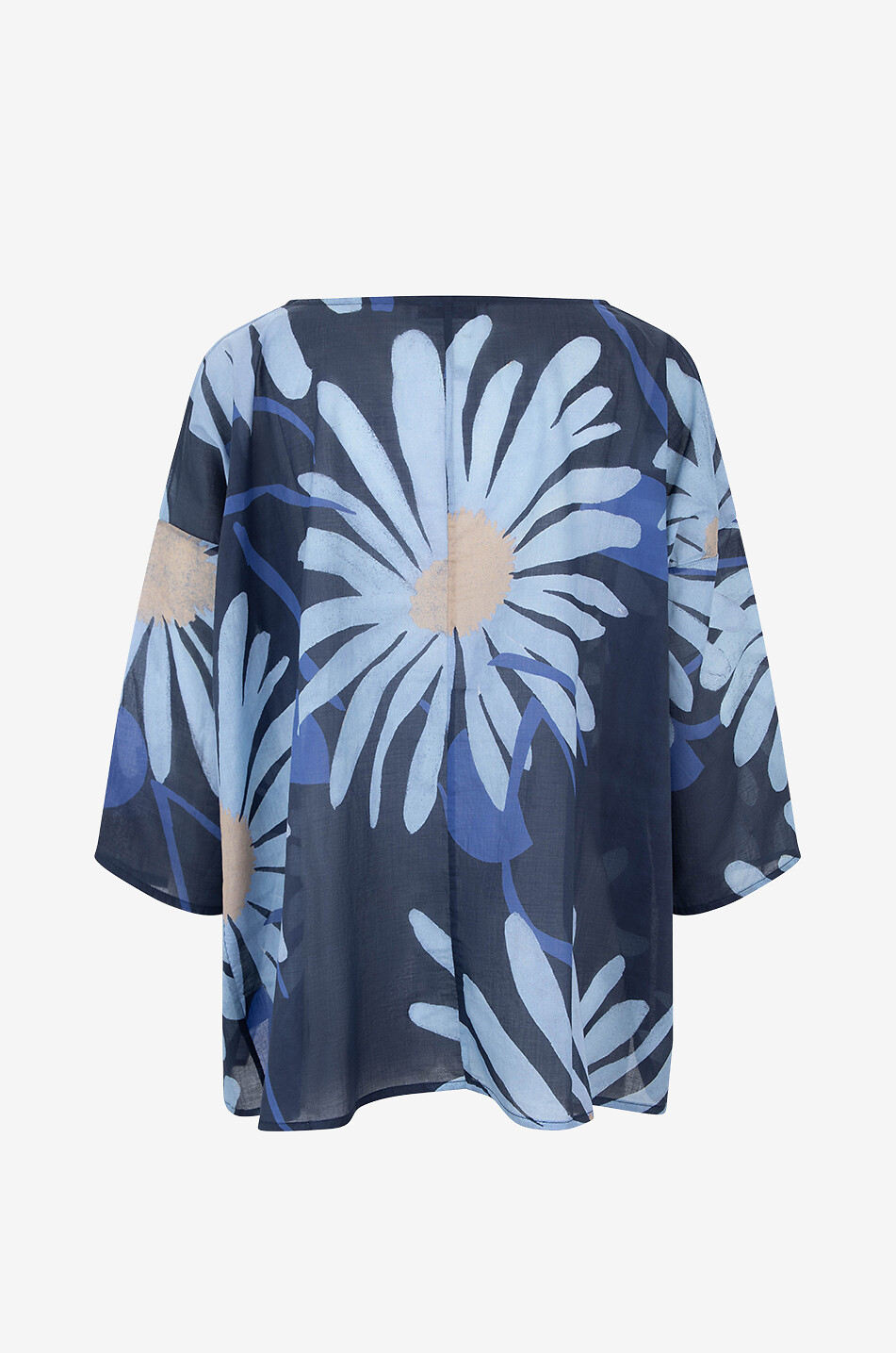 YC MILANO Top en voile de coton fleuri à manches trois-quarts Femme BLEU FONCE 2
