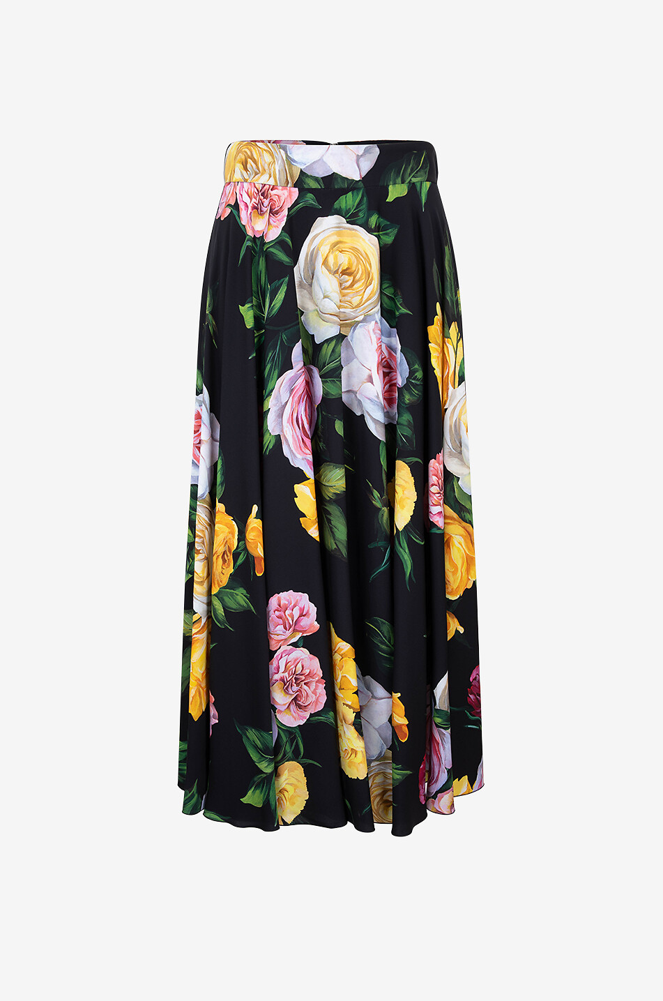 DOLCE & GABBANA Peony & Roses silk charmeuse midi skirt Women BLACK 1