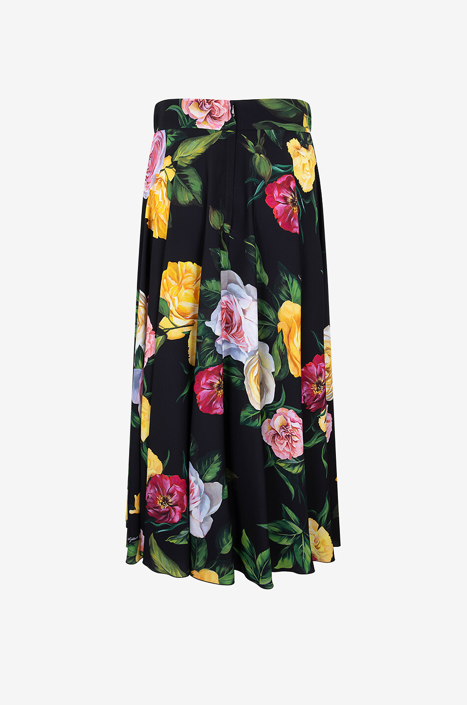 DOLCE & GABBANA Peony & Roses silk charmeuse midi skirt Women BLACK 2