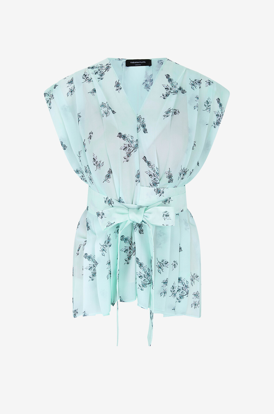 FABIANA FILIPPI Top portefeuille plissé en mousseline fleurie Femme VERT CLAIR 1