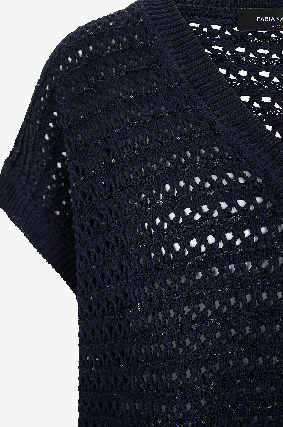 FABIANA FILIPPI Pull oversize ajouré sans manches en coton et sequins Femme BLEU FONCE 3