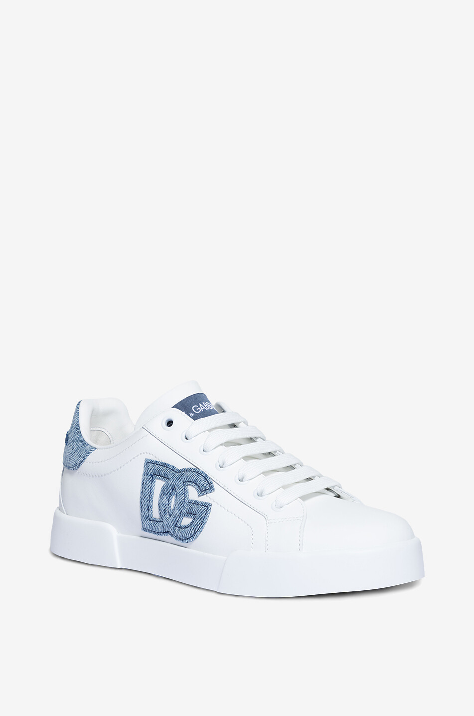 Portofino Light leather and denim low-top lace-up sneakers