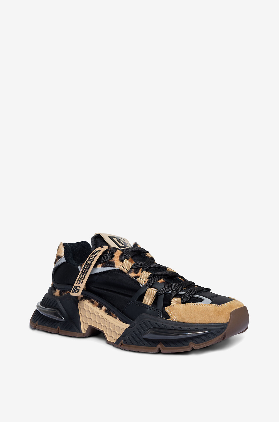 Airmaster leopard print multi-material wedge sneakers