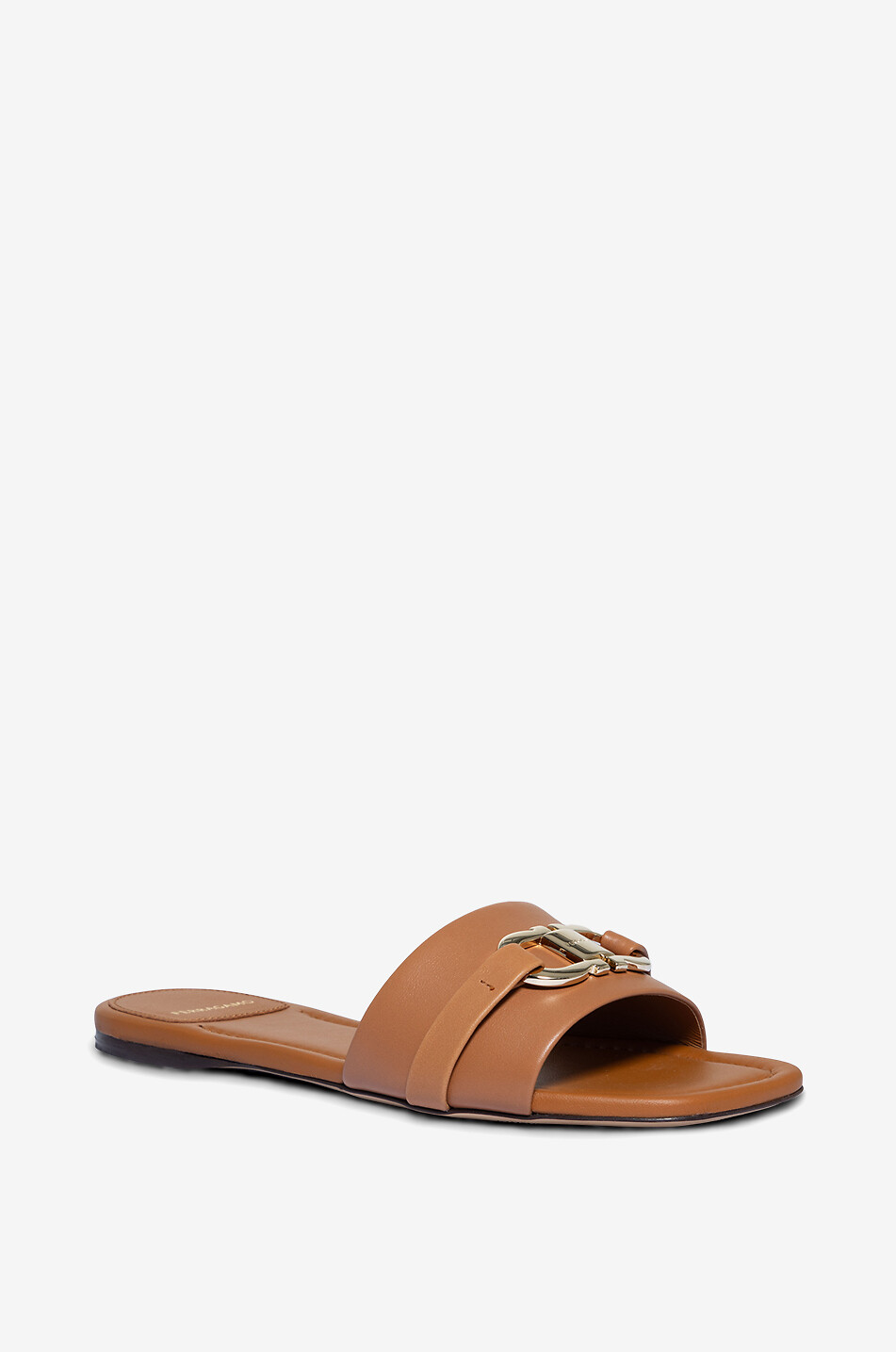 SALVATORE FERRAGAMO Flache Pantoletten aus Leder Gancini Leah 05 Damen BRAUN 1