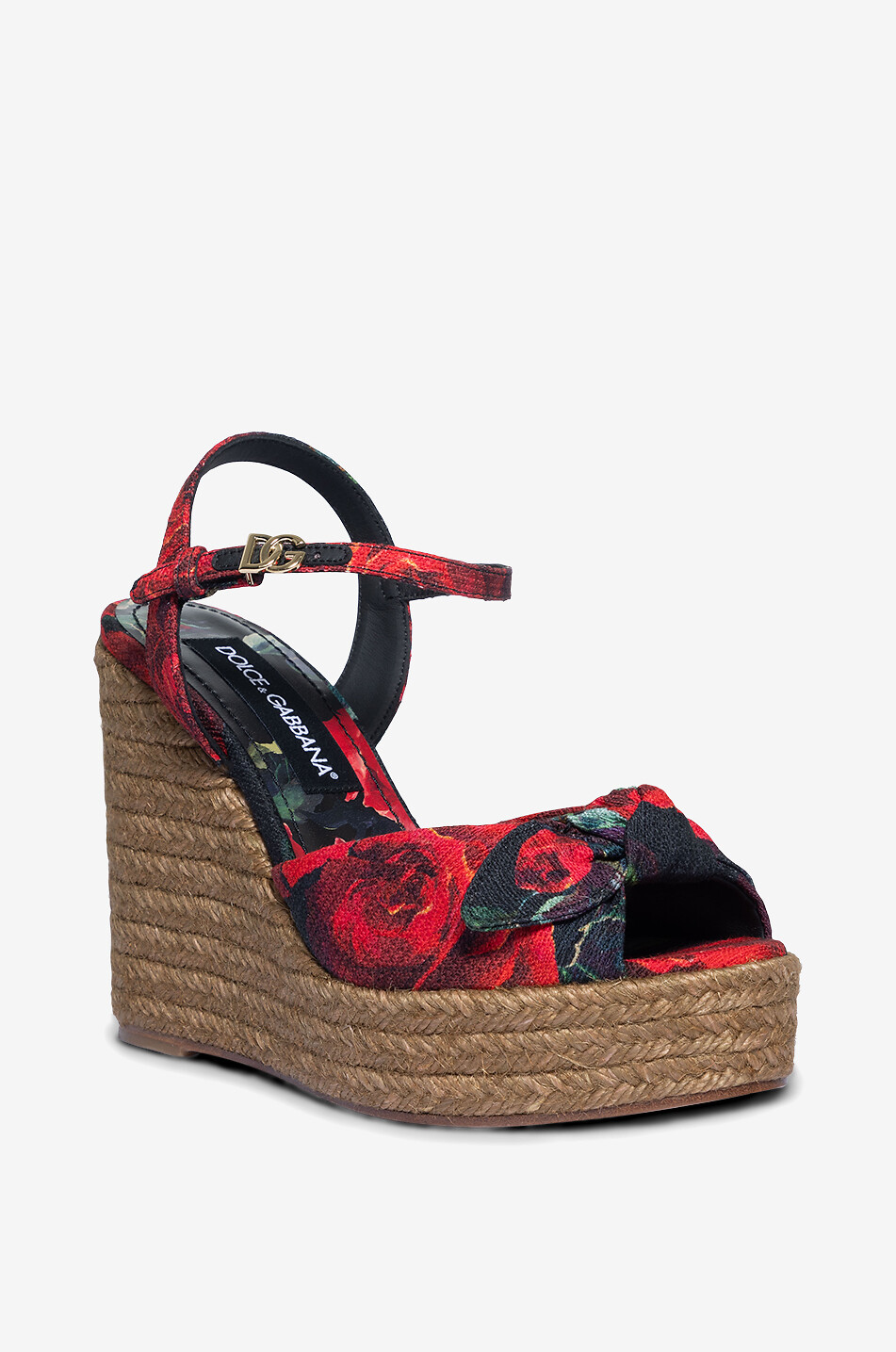 DOLCE & GABBANA Sandales compensées en toile imprimé roses Lolita 80 Femme MULTICOLORE 1