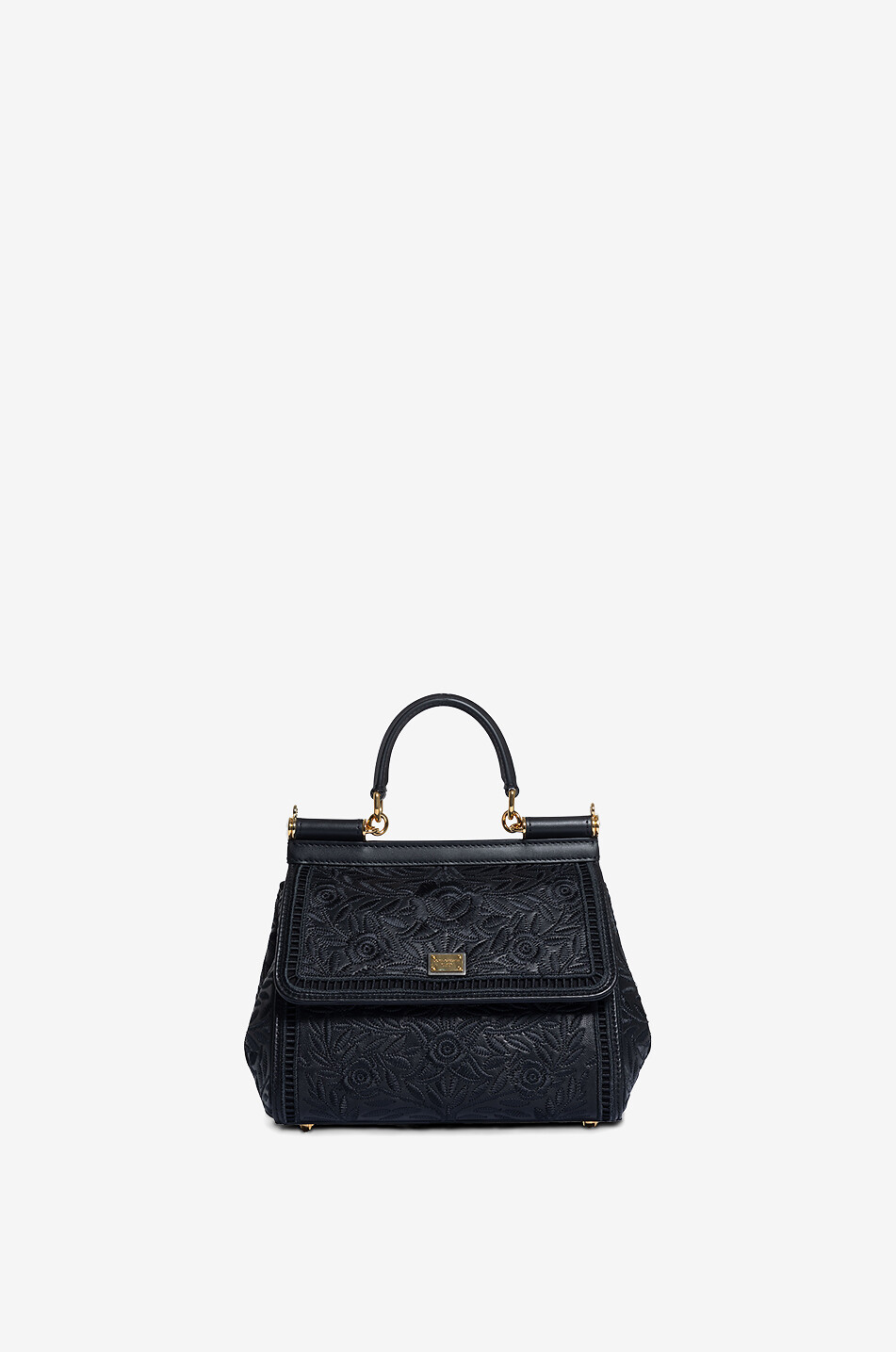 DOLCE & GABBANA Sac à main brodé en cuir nappa Medium Sicily Femme NOIR 1