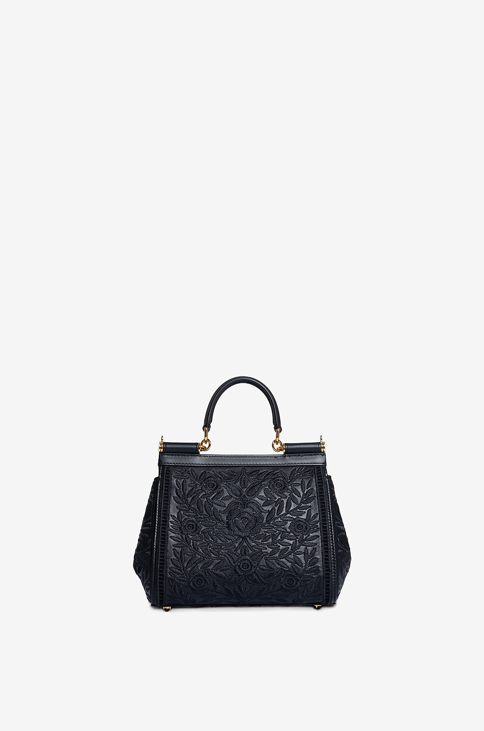 DOLCE & GABBANA Sac à main brodé en cuir nappa Medium Sicily Femme NOIR 3