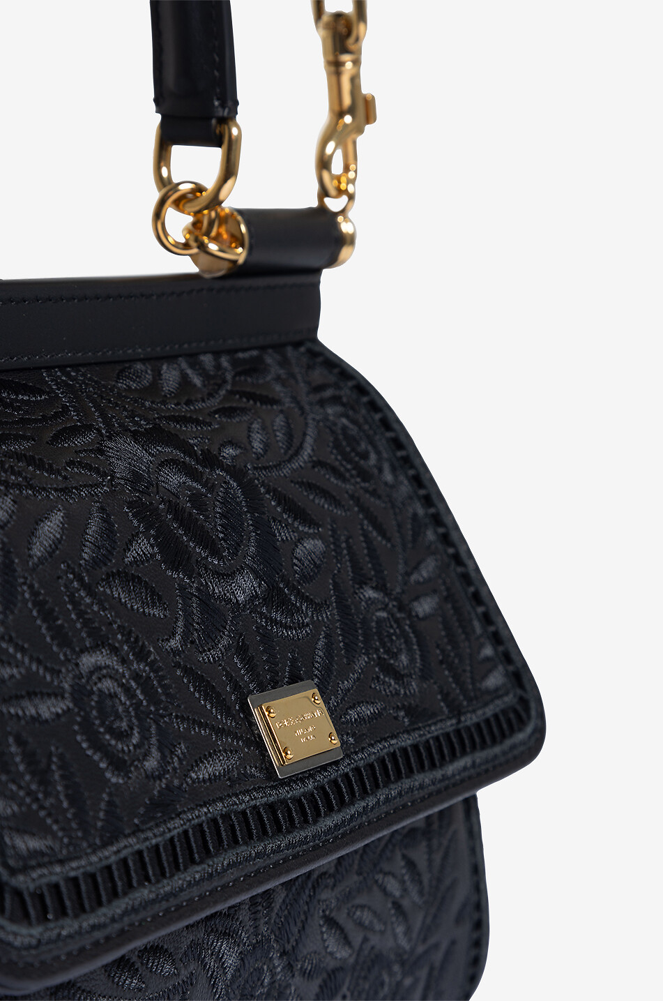 DOLCE & GABBANA Sac à main brodé en cuir nappa Medium Sicily Femme NOIR 6
