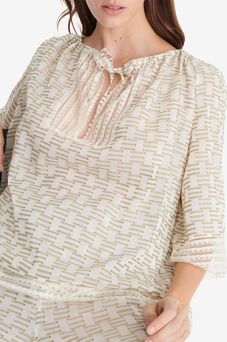 ERES Haut de pyjama en jacquard et dentelle Amourette Femme MULTICOLORE 4