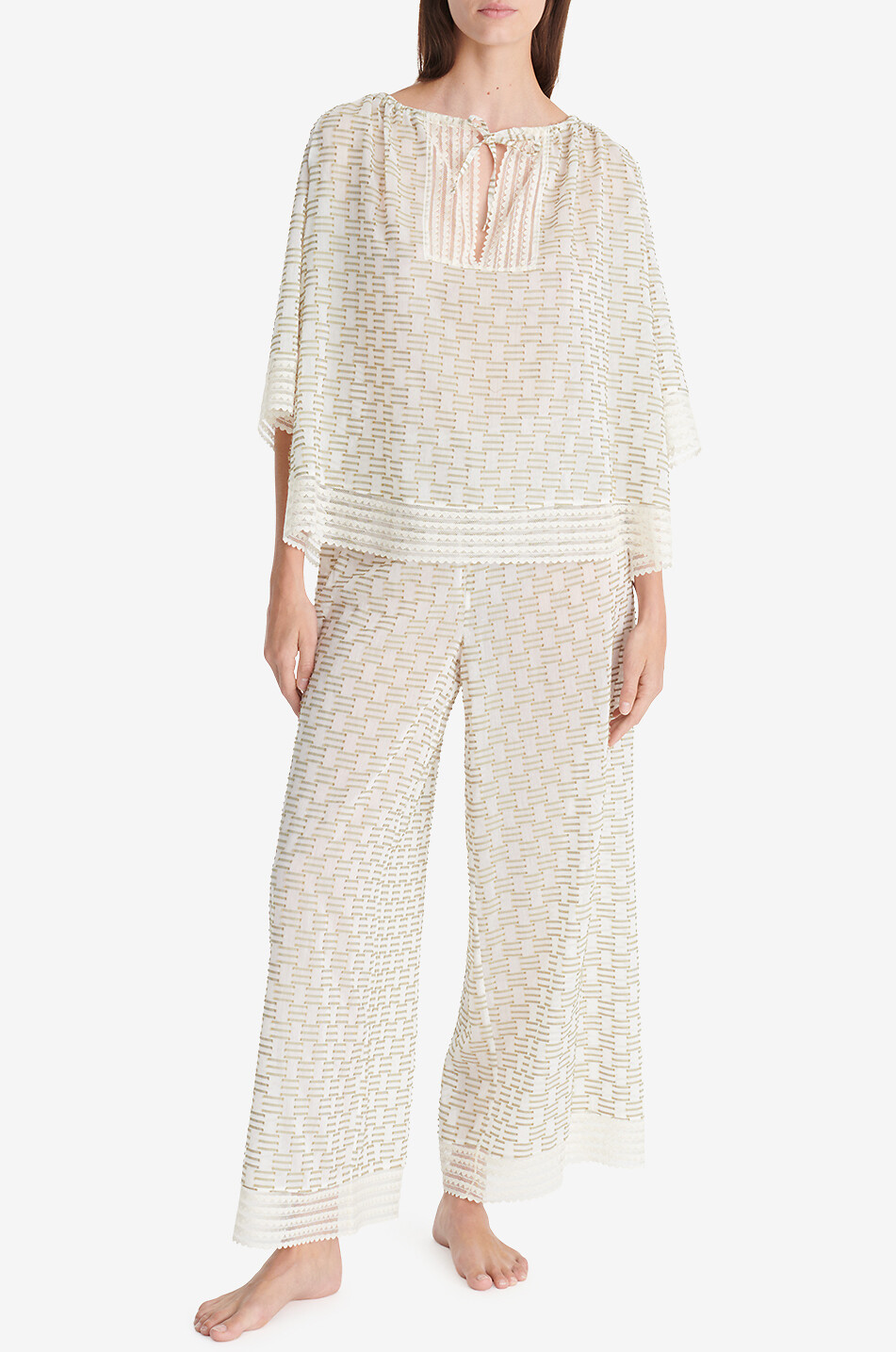 Fougue jacquard and lace pyjama bottoms
