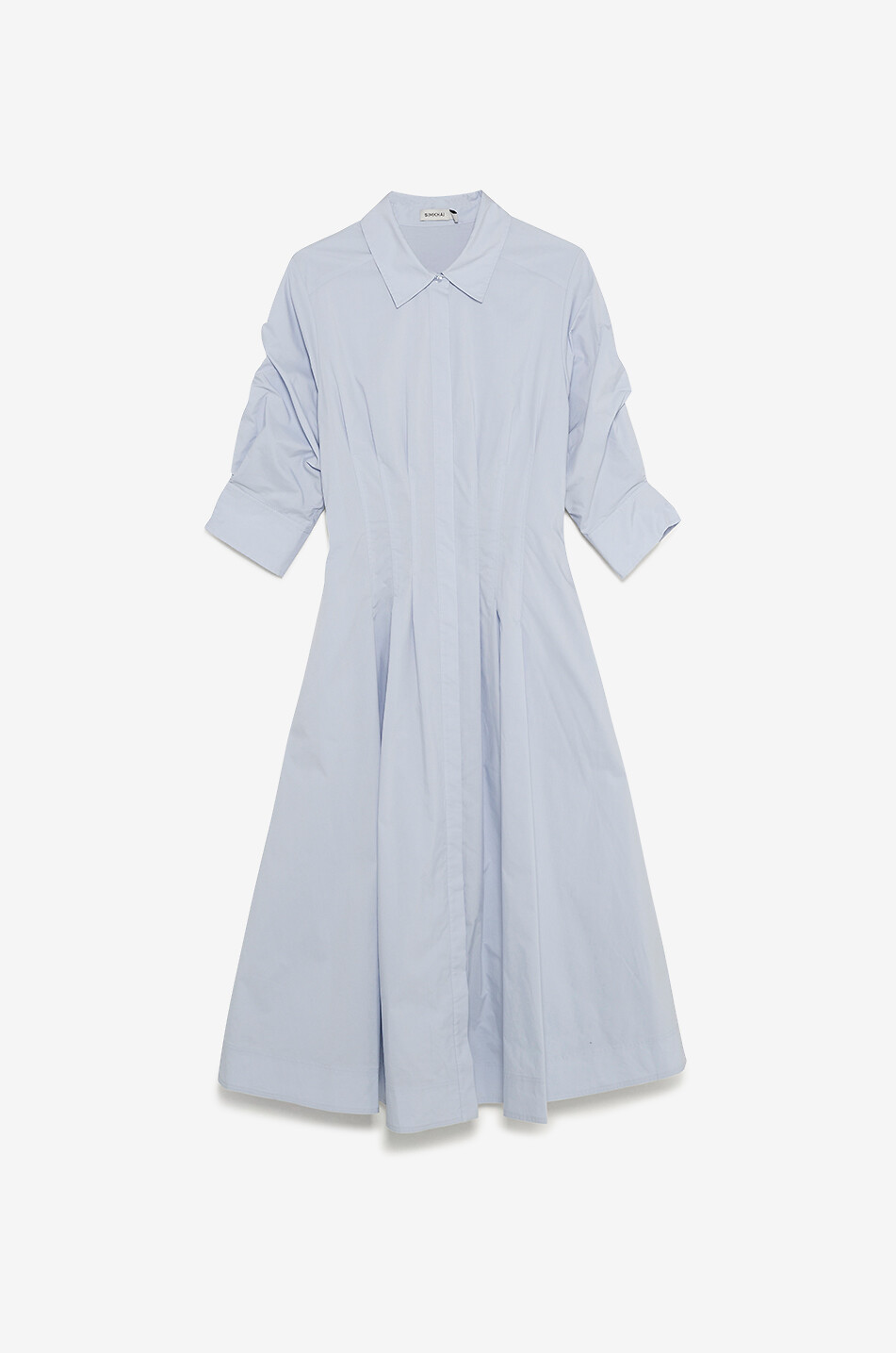 SIMKHAI Jazz cinched poplin midi shirt dress Women LIGHT BLUE 1