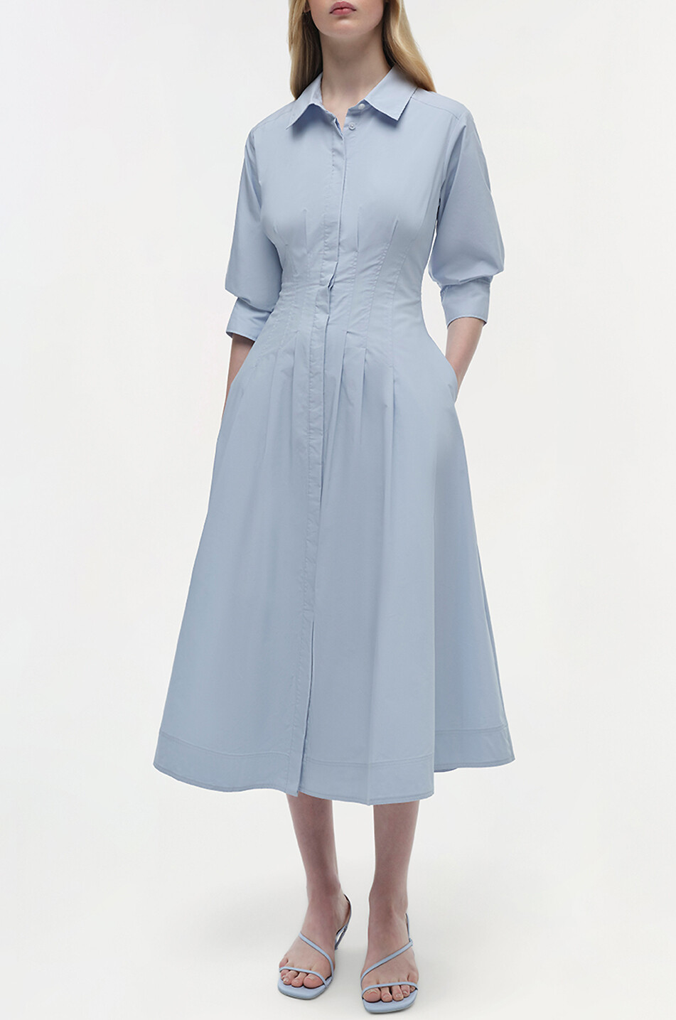 SIMKHAI Jazz cinched poplin midi shirt dress Women LIGHT BLUE 2