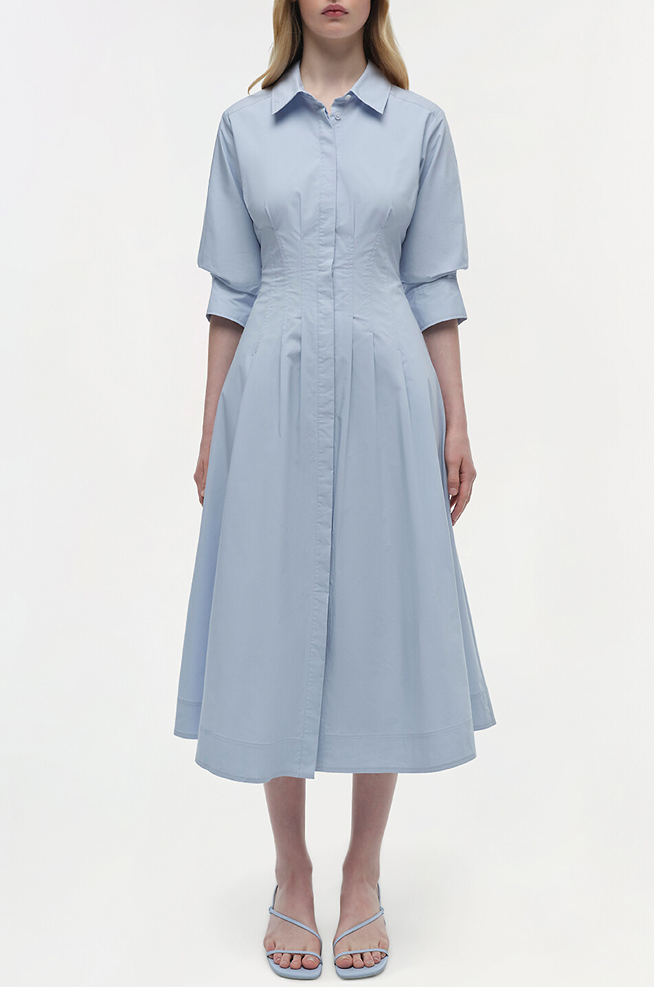 SIMKHAI Jazz cinched poplin midi shirt dress Women LIGHT BLUE 3