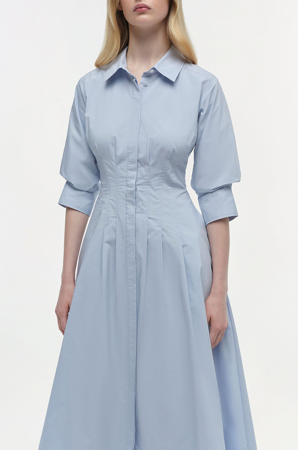 SIMKHAI Jazz cinched poplin midi shirt dress Women LIGHT BLUE 6