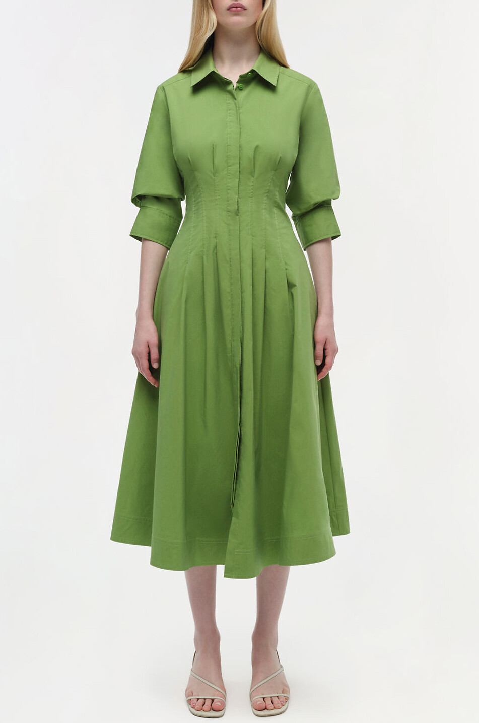 SIMKHAI Jazz cinched poplin midi shirt dress Women GREEN 3