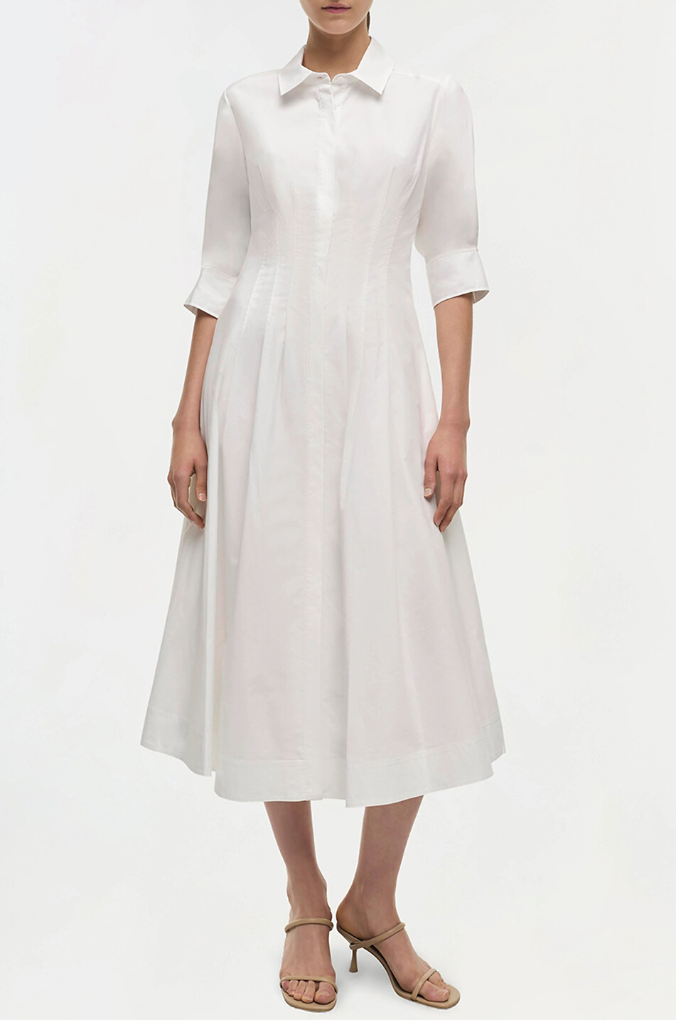 SIMKHAI Jazz cinched midi shirt dress Women WHITE 3
