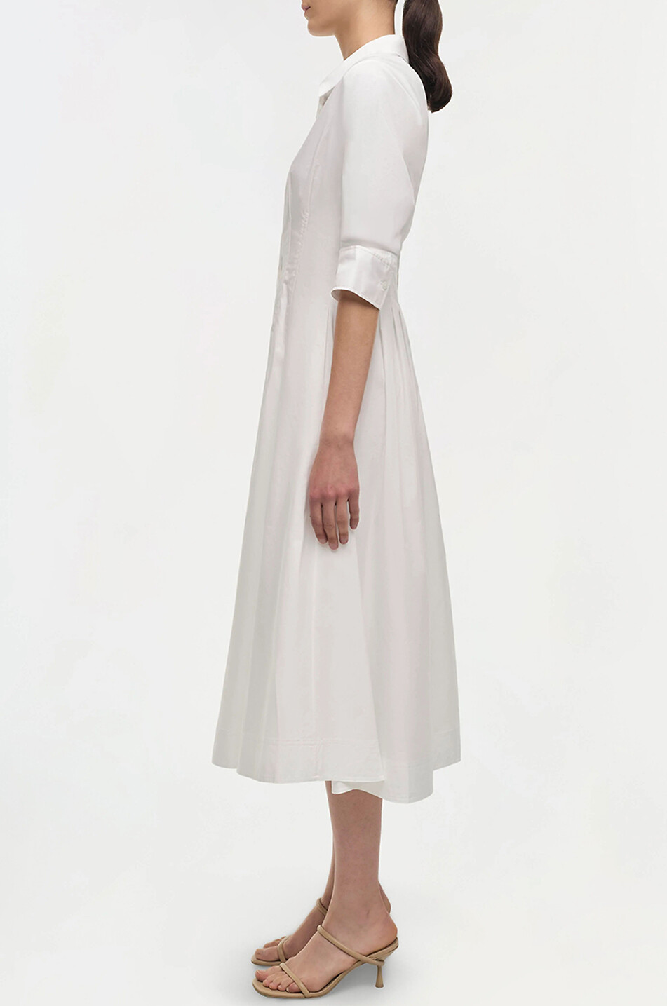 SIMKHAI Jazz cinched midi shirt dress Women WHITE 4