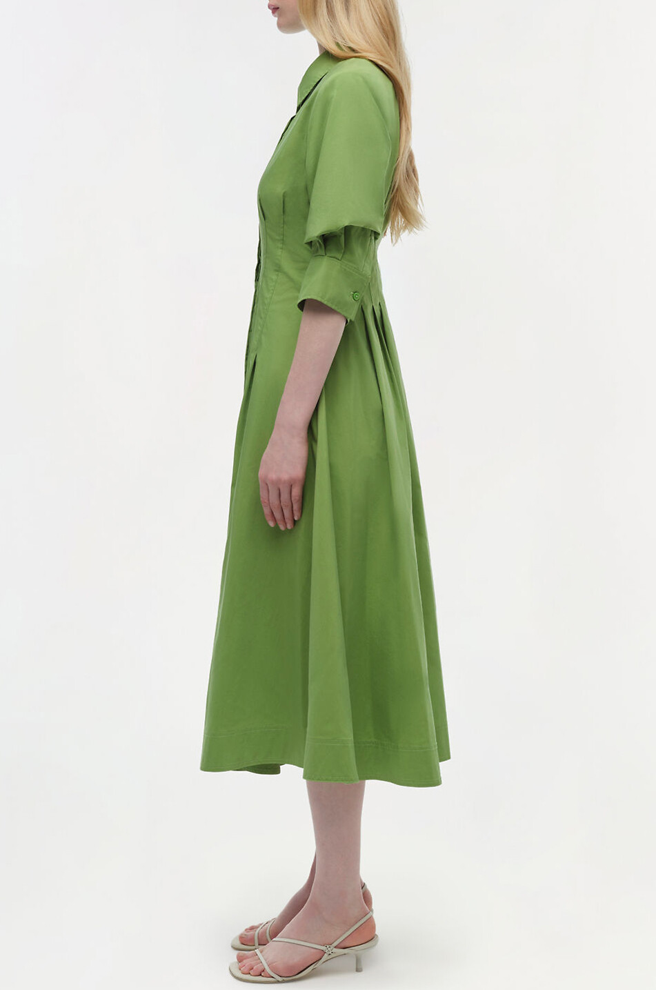 SIMKHAI Jazz cinched poplin midi shirt dress Women GREEN 4
