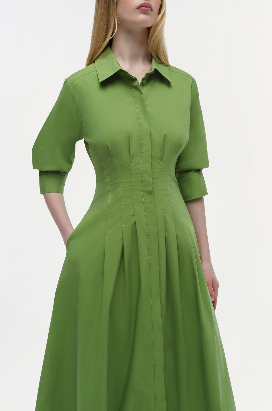 SIMKHAI Jazz cinched poplin midi shirt dress Women GREEN 6