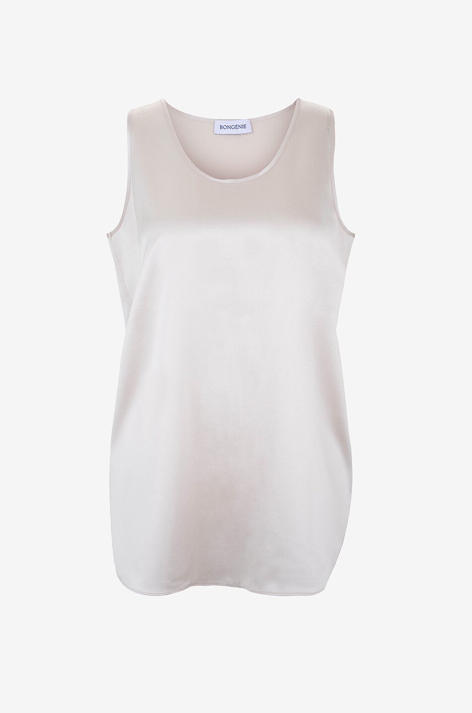 Top sans manches en satin de soie à col rond