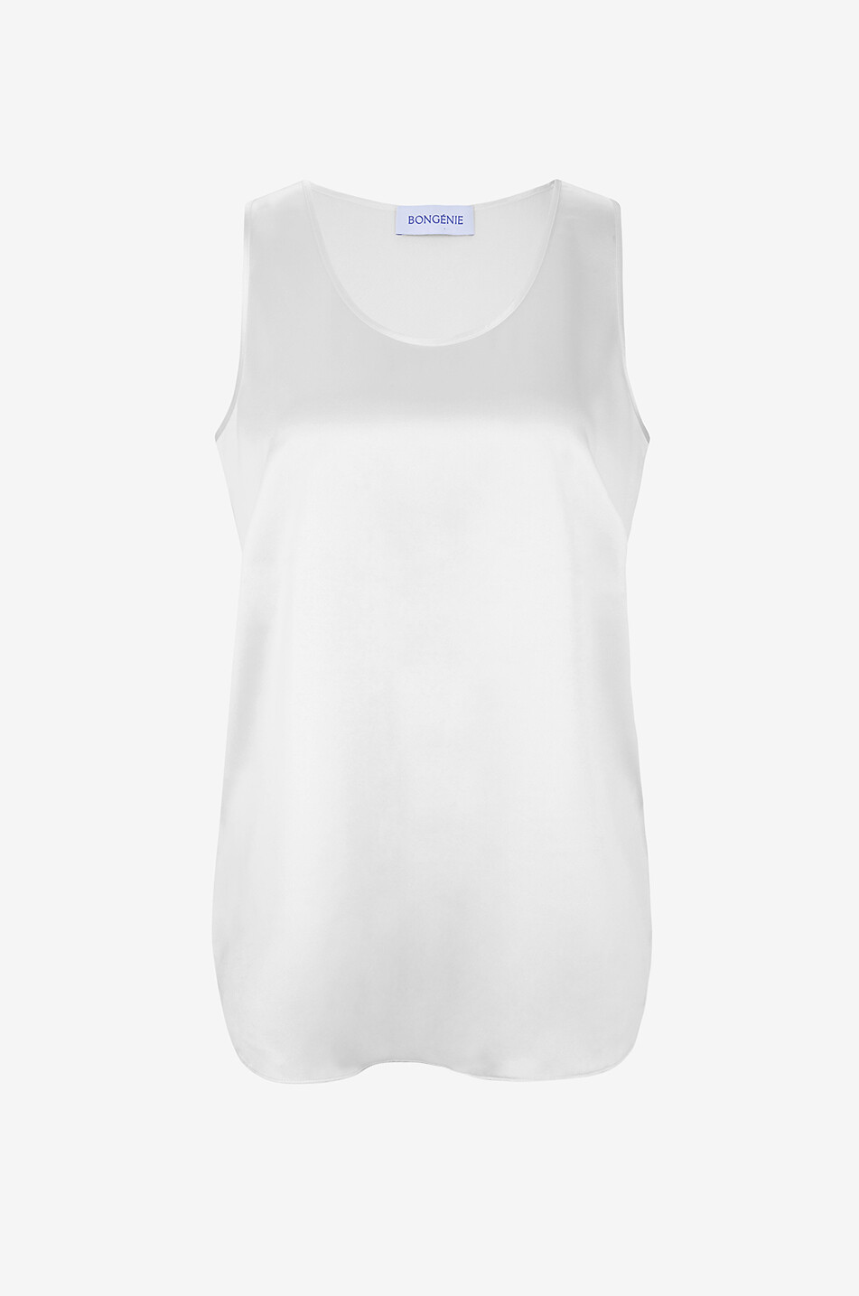 Top sans manches en satin de soie à col rond