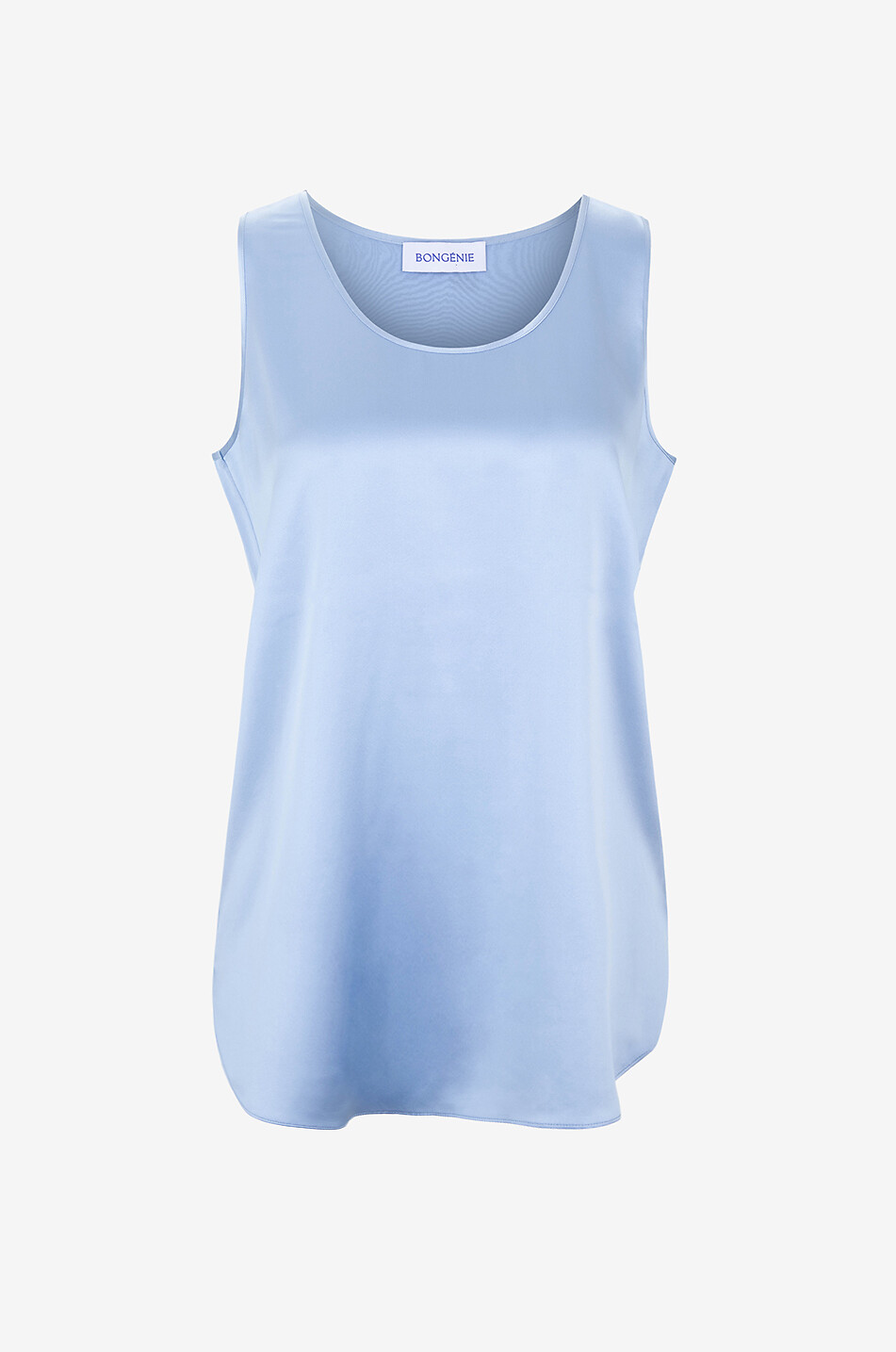 BONGÉNIE Top sans manches en satin de soie à col rond Femme BLEU CLAIR 1