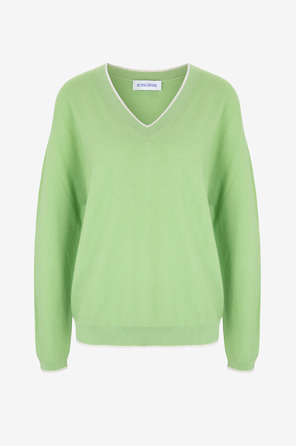 BONGENIE Pull à col V en coton et cachemire Femme VERT CLAIR 1