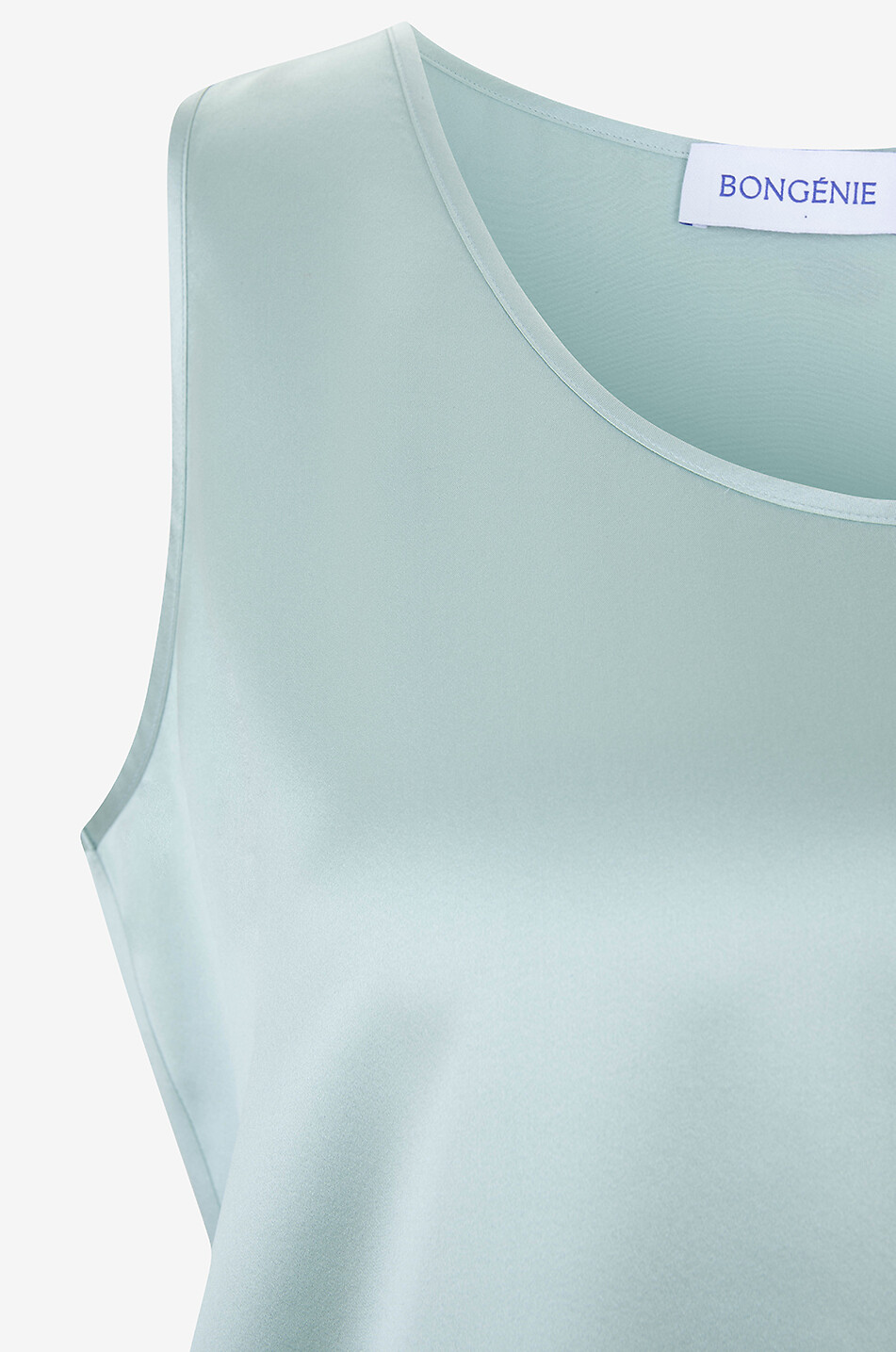 BONGENIE Top sans manches en satin de soie à col rond Femme BLEU CLAIR 3