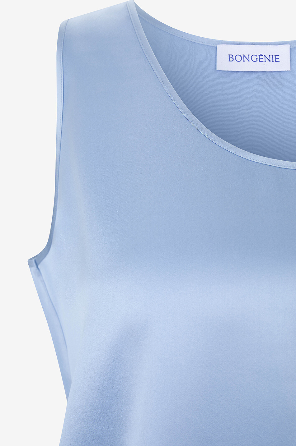 BONGÉNIE Top sans manches en satin de soie à col rond Femme BLEU CLAIR 3