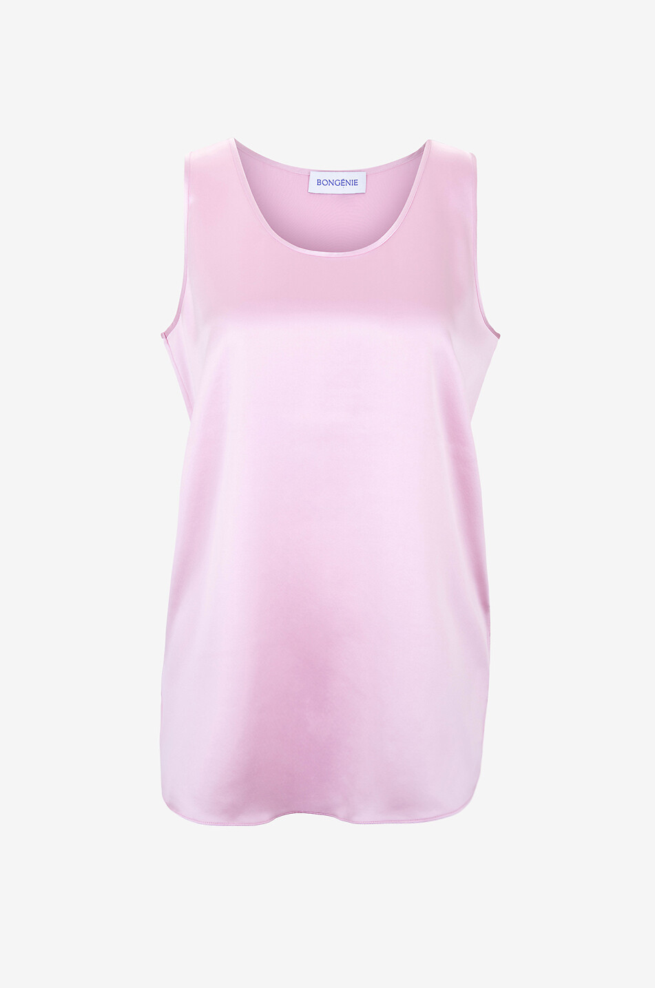 Top sans manches en satin de soie à col rond