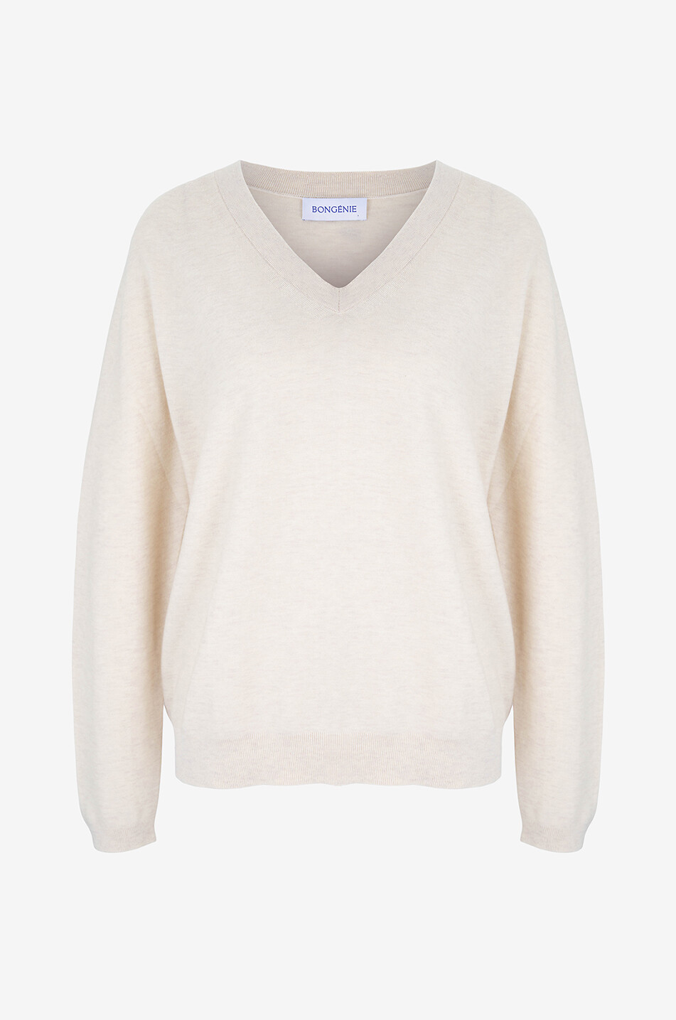 BONGENIE Pull à col V en coton et cachemire Femme BLANC 1