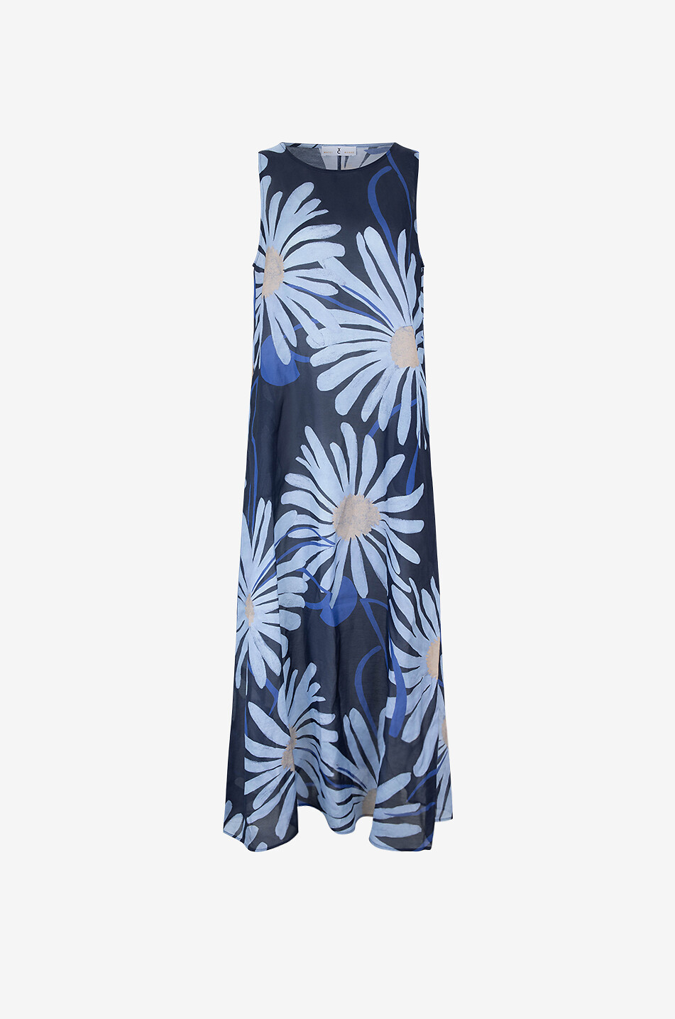 YC MILANO Daisy printed sleeveless linen blend maxi dress Women DARK BLUE 1