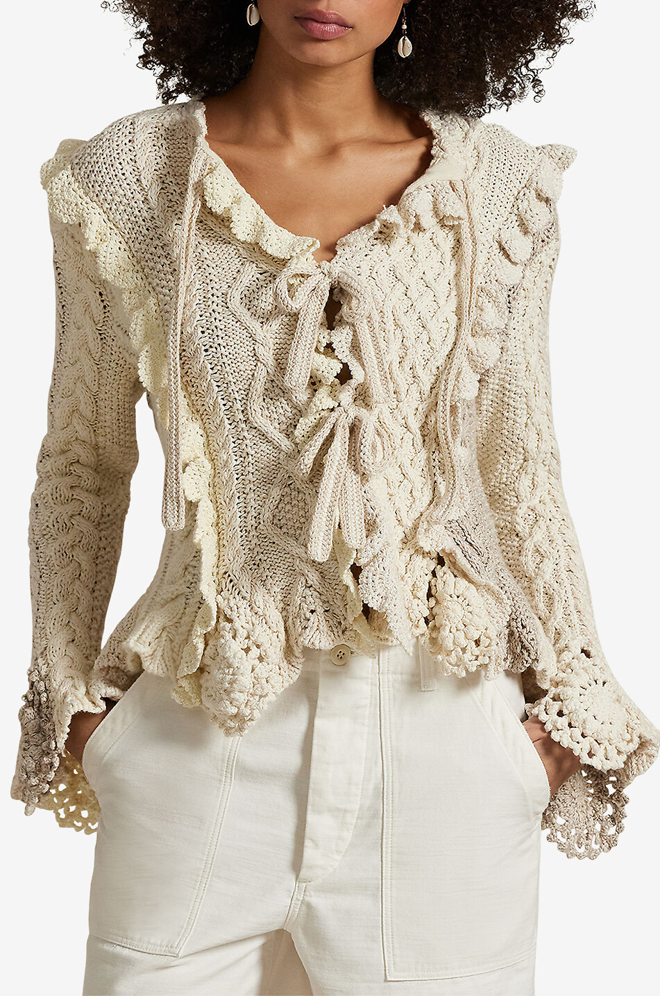 POLO RALPH LAUREN Peplum cable-knit cardigan with ties Women BEIGE 2