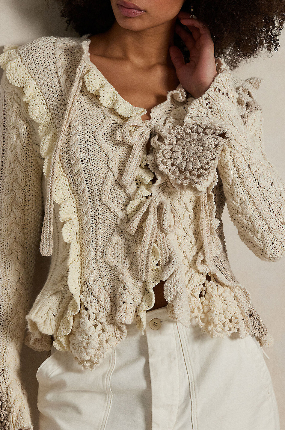 POLO RALPH LAUREN Peplum cable-knit cardigan with ties Women BEIGE 5