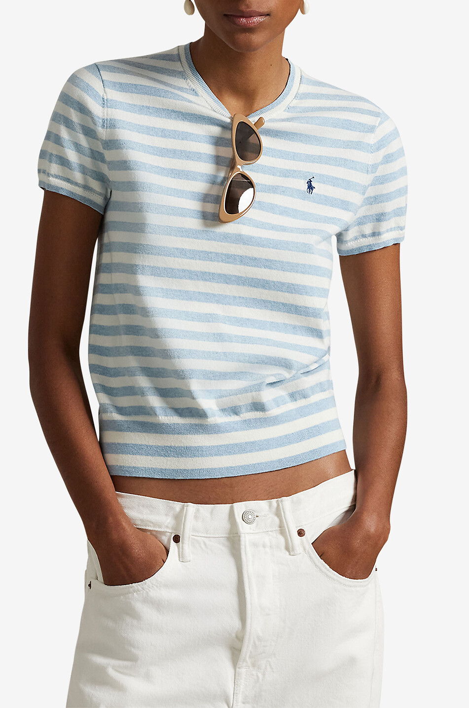 POLO RALPH LAUREN Pony striped short-sleeved fine-gauge jumper Women LIGHT BLUE 2
