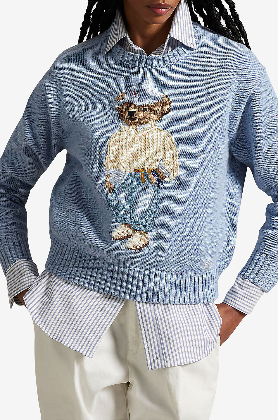 POLO RALPH LAUREN Pull jacquard en coton Seaside Polo Bear Femme BLEU CLAIR 2