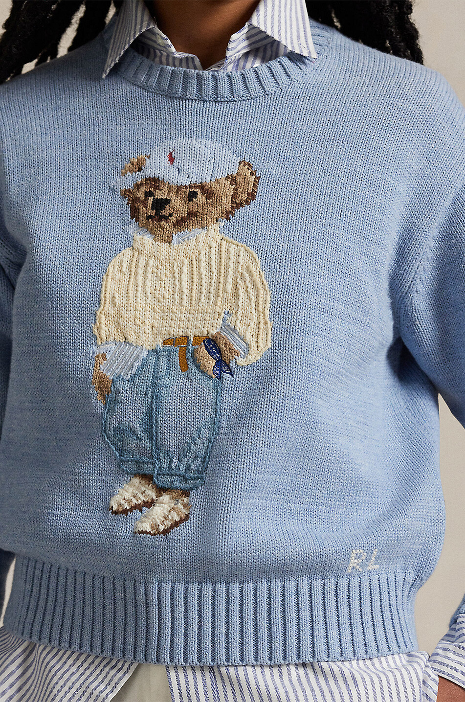 POLO RALPH LAUREN Pull jacquard en coton Seaside Polo Bear Femme BLEU CLAIR 5