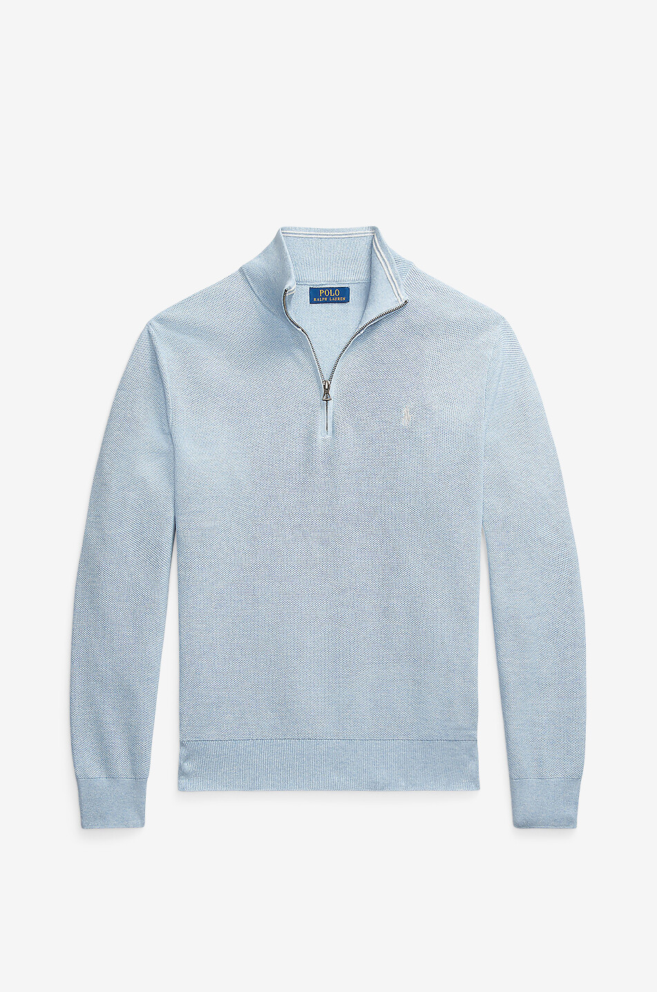 Pony piqué knit half-zip stand-up collar jumper