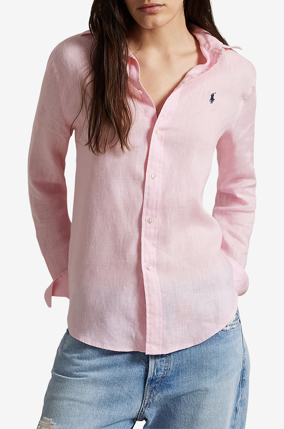 POLO RALPH LAUREN Chemise en lin à manches longues Classic Fit Femme ROSE CLAIR 2