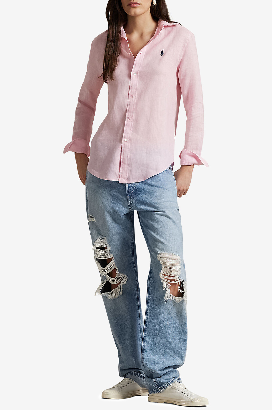 POLO RALPH LAUREN Chemise en lin à manches longues Classic Fit Femme ROSE CLAIR 4