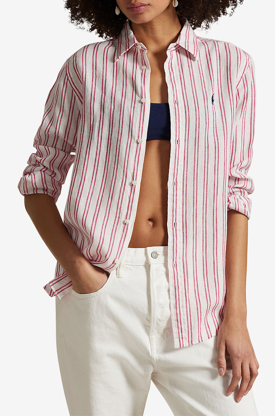POLO RALPH LAUREN Classic Fit striped linen long-sleeved shirt Women LIGHT RED 2