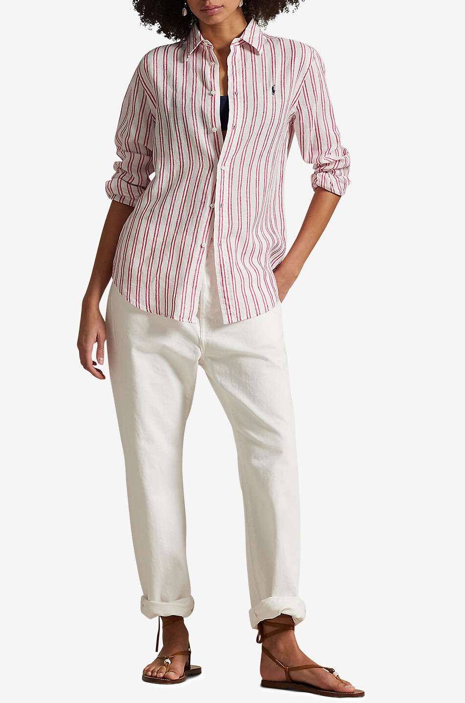 POLO RALPH LAUREN Classic Fit striped linen long-sleeved shirt Women LIGHT RED 4