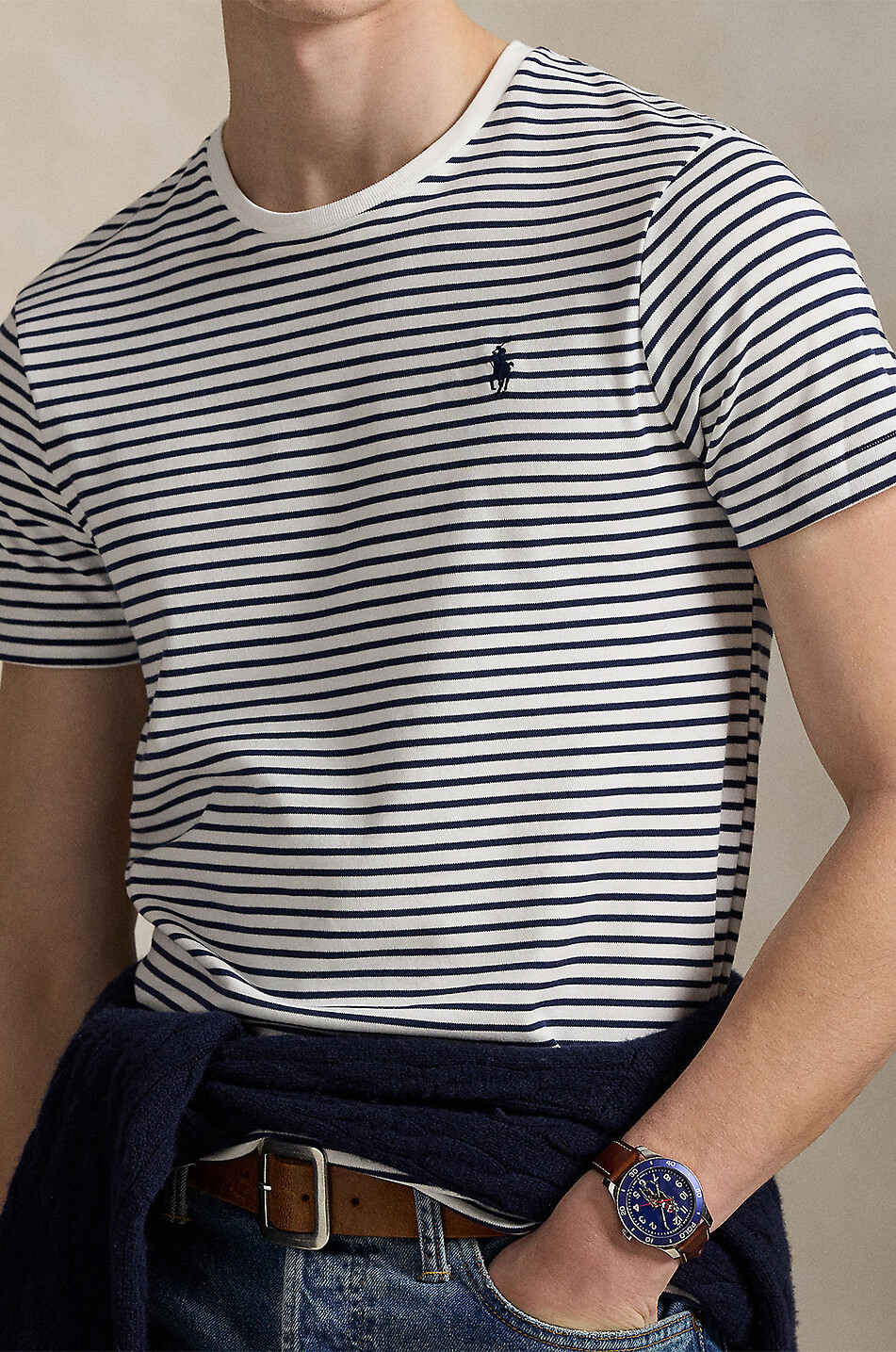 POLO RALPH LAUREN Gestreiftes Kurzarm-T-Shirt Custom Slim Herren WEISS 5