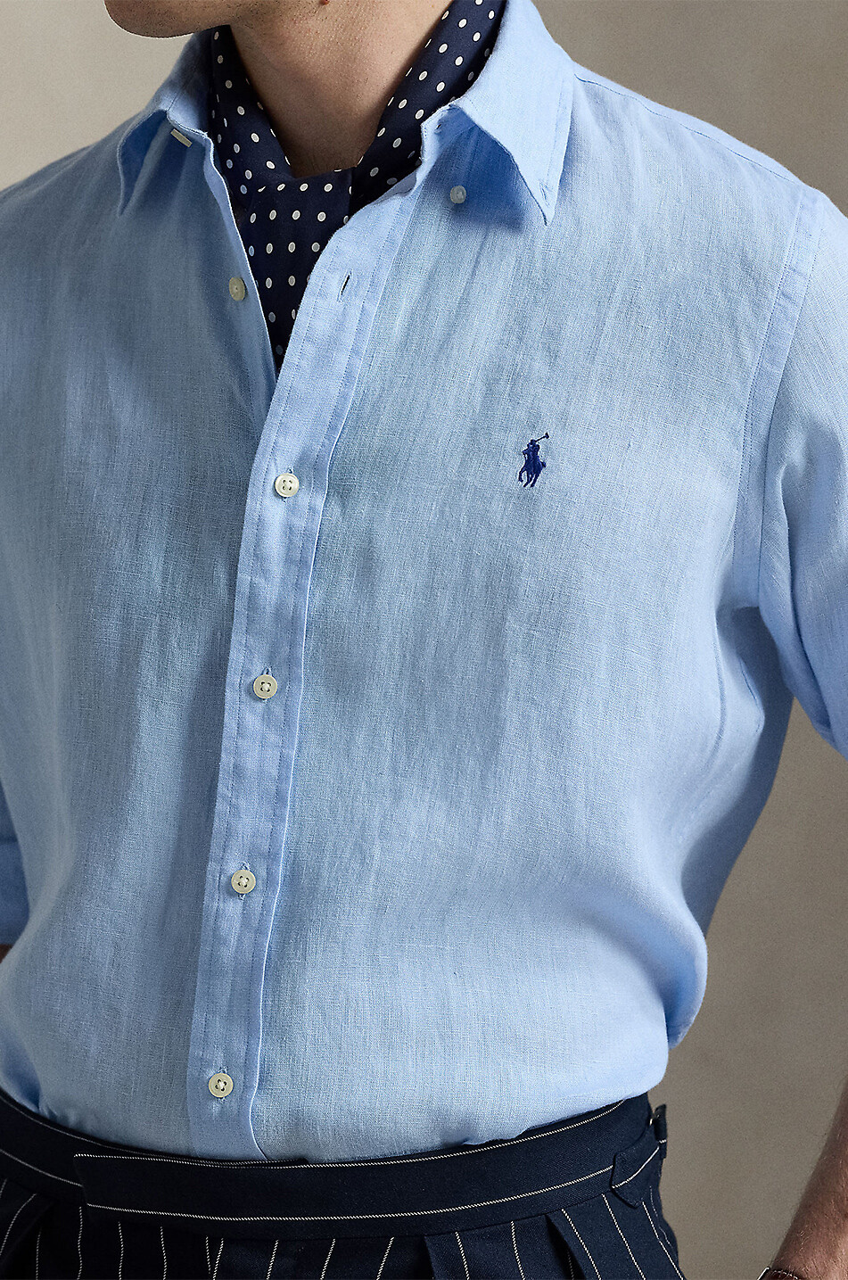 POLO RALPH LAUREN Langarm-Hemd aus Leinen Pony Custom Fit Herren HELLBLAU 5