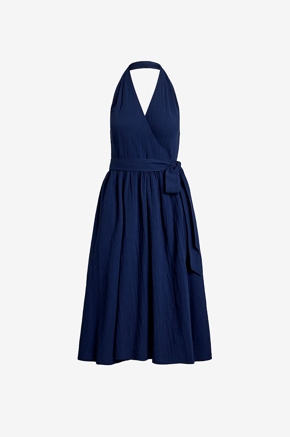 POLO RALPH LAUREN Cotton gauze halter-neck wrap dress Women DARK BLUE 1