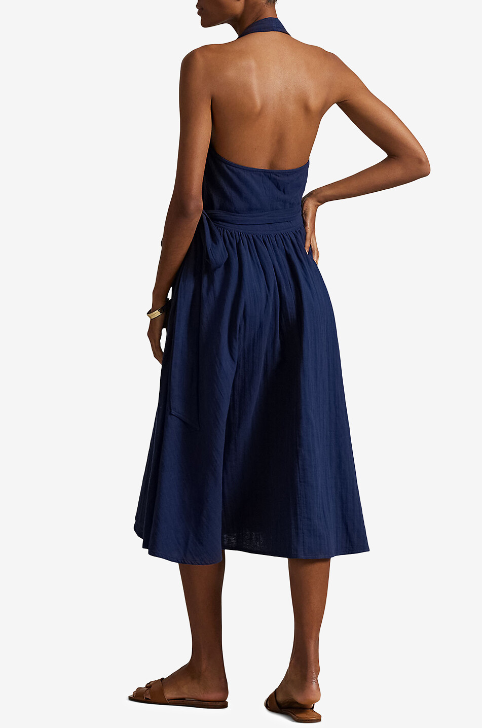 POLO RALPH LAUREN Cotton gauze halter-neck wrap dress Women DARK BLUE 4