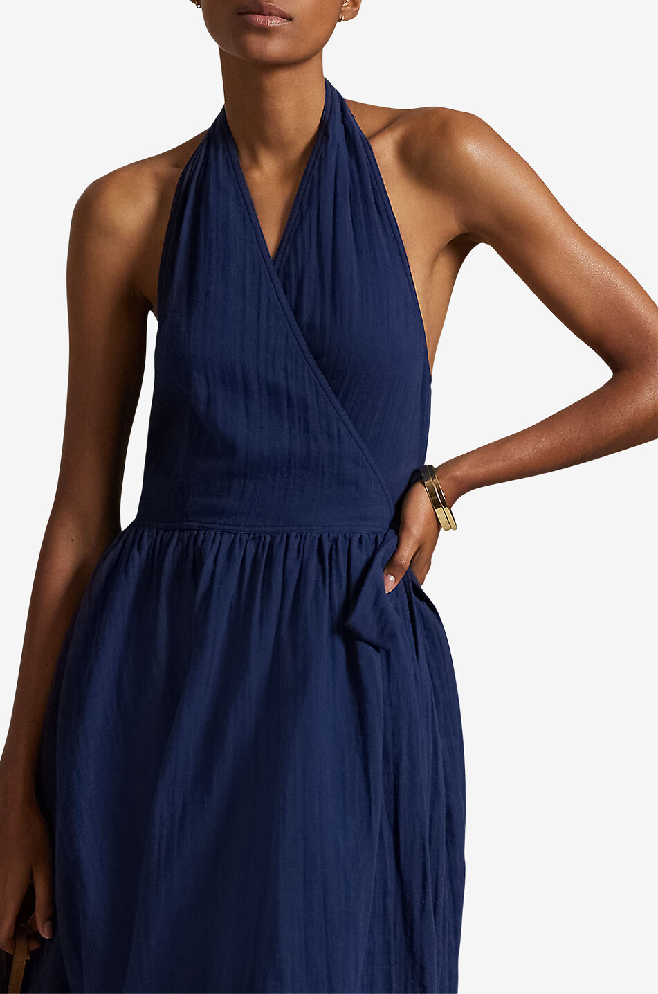 POLO RALPH LAUREN Cotton gauze halter-neck wrap dress Women DARK BLUE 5