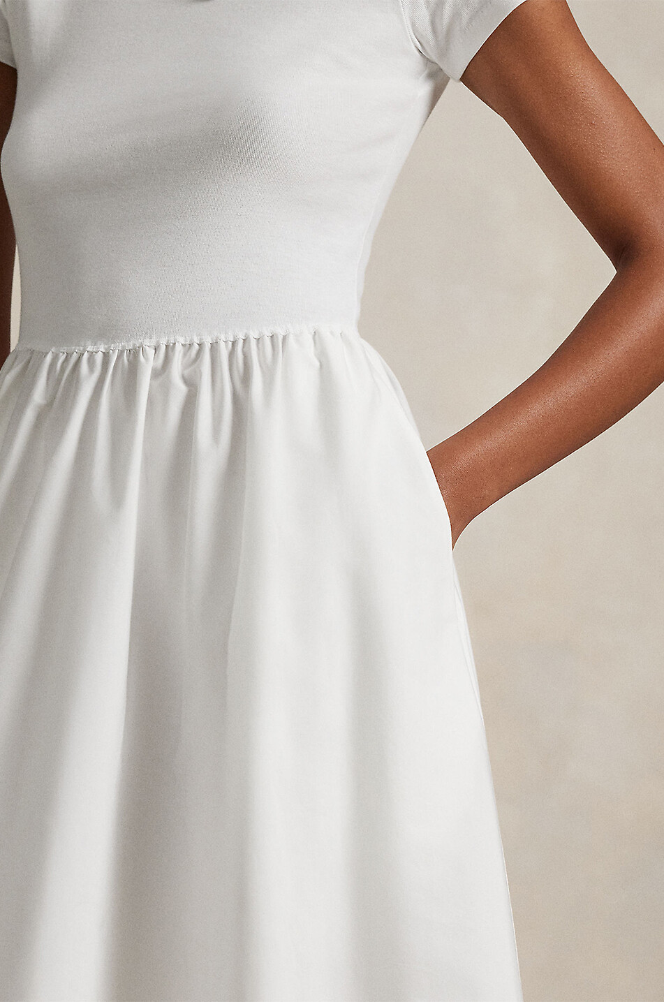 POLO RALPH LAUREN Robe longue bi-matière à manches courtes Femme BLANC 6