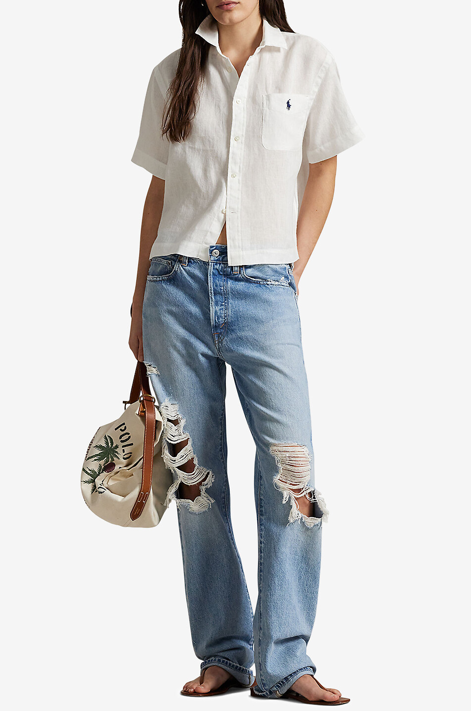 POLO RALPH LAUREN Pony short-sleeved linen boxy shirt Women WHITE 5